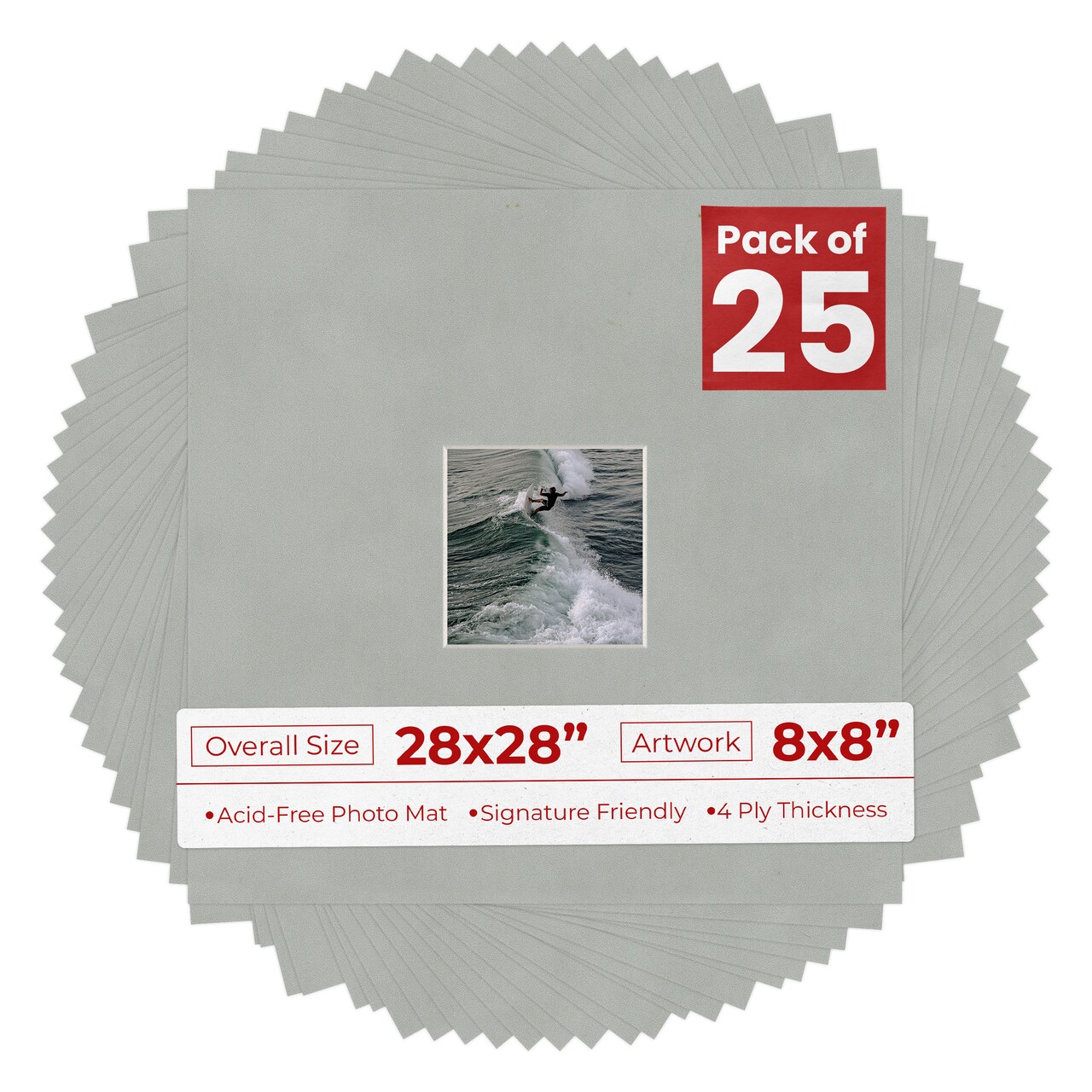 Light Grey Suede Mat Board for 28x28 Frames - Fits 8x8 Photos